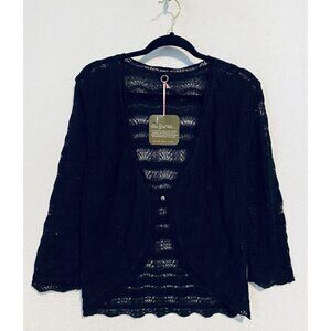 One Girl Who Cardigan Sweater Womens Medium Black Pointelle Cottagecore Feminine